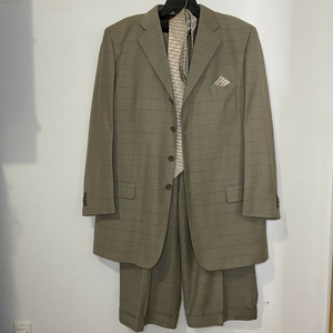 Tessori Uomo Super 150's 3-Piece Set Brown Plaid Suit‎ 44R Pants 38R 100% Wool